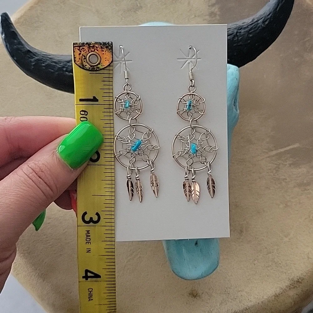 Sterling Silver Double Dreamcatcher Earrings Southwestern Boho Western Rodeo